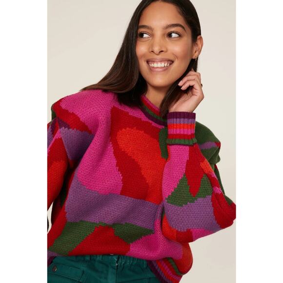 FARM Rio Abstract Scarf Sweater Size Large - Picture 2 of 9